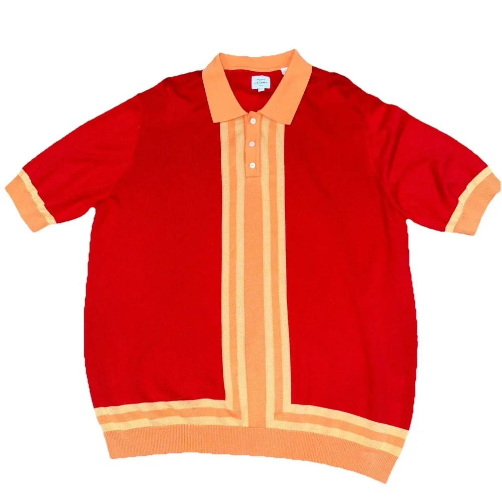 Max 'n Chester Knit Polo‎ Shirt Men's XXL Red Striped Cotton/modal  Casual